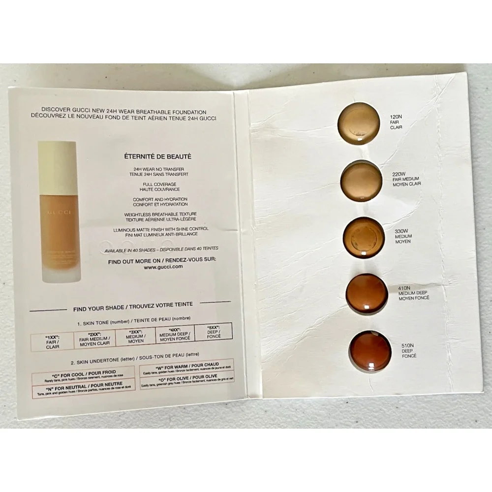 Gucci Eternite De Beaute 24H Luminous Matte Foundation 5-Shade Sample Card
